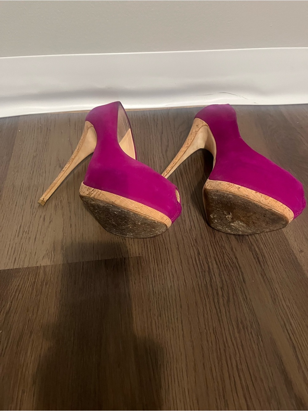 Giuseppe Zanotti Fuscia Suede Peep Toe Pumps Size 9.5 - Picture 2 of 2